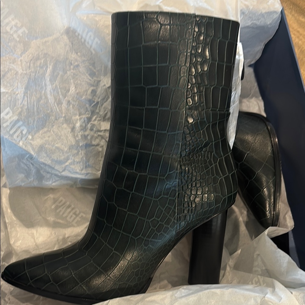 PAIGE Green Croc-Embossed Women's Boots